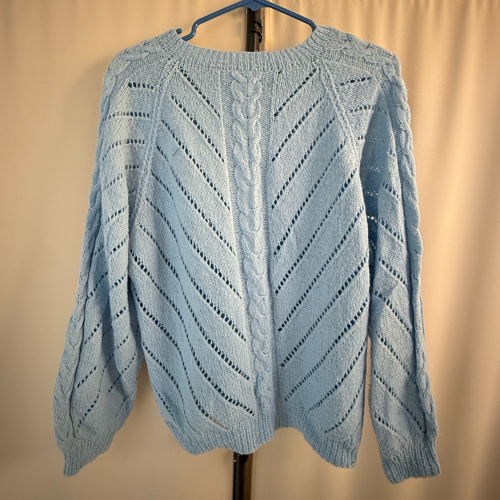 Sky Blue Cable Knit Women's Sweater